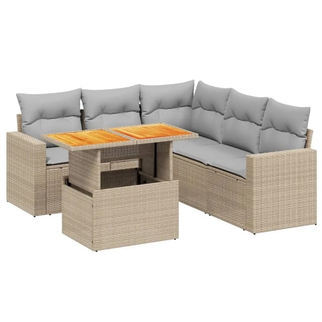 vidaXL 6-tlg Garten-Sofagarnitur mit Kissen Beige Poly Rattan Modell 315