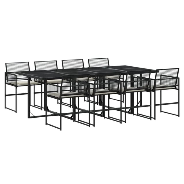 vidaXL 9-tlg Garten-Essgruppe mit Kissen Schwarz Poly Rattan Modell 144