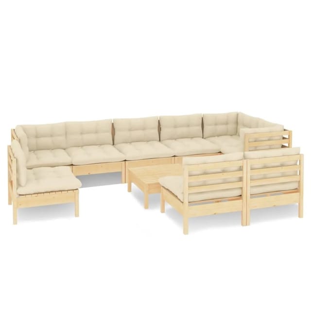 vidaXL 10-tlg Garten-Lounge-Set mit Creme Kissen Massivholz Kiefer