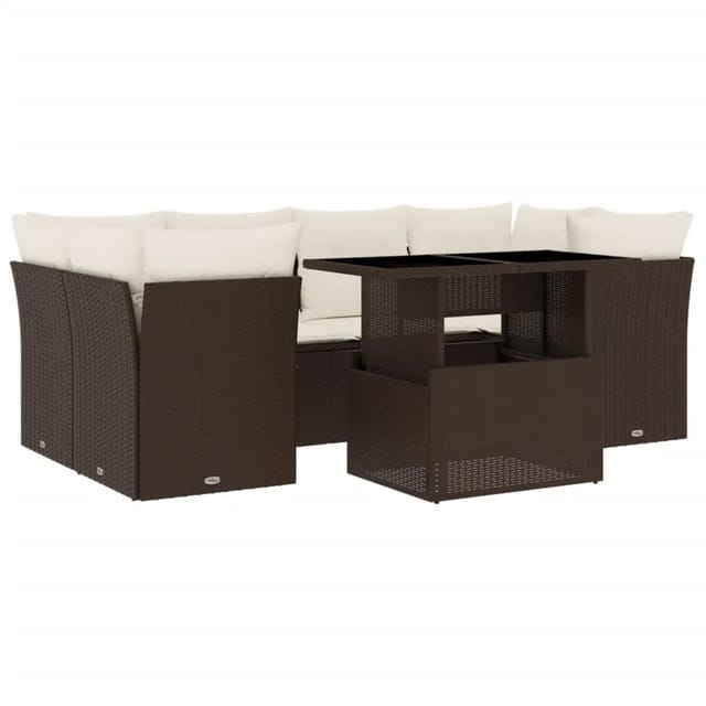 vidaXL 7-tlg Garten-Sofagarnitur mit Kissen Braun Poly Rattan Modell 4