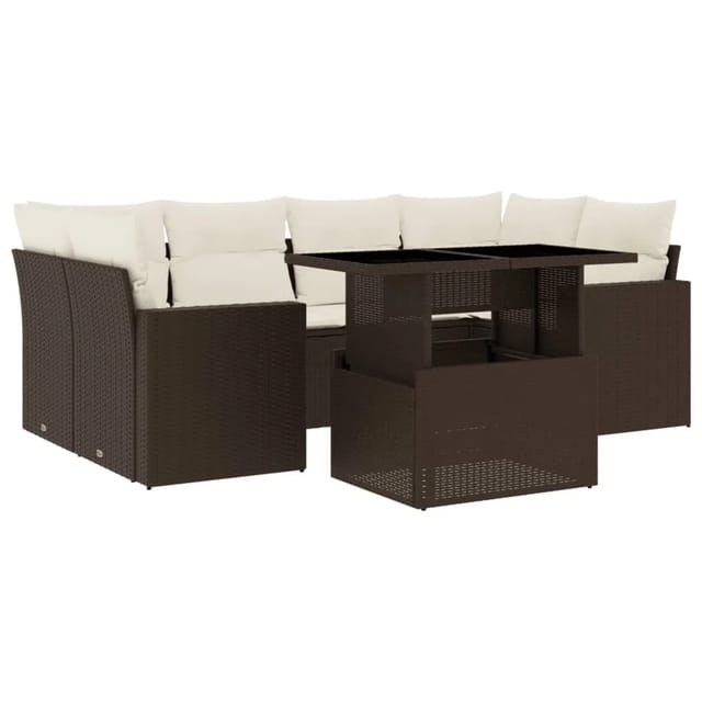 vidaXL 7-tlg Garten-Sofagarnitur mit Kissen Braun Poly Rattan Modell 5