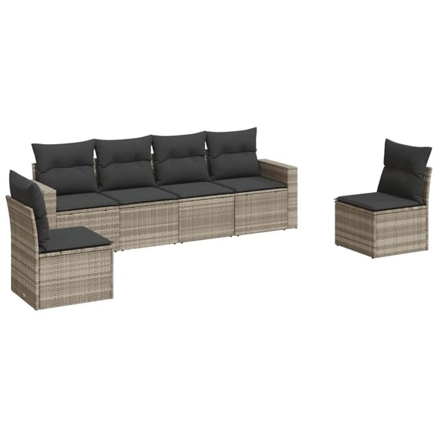 vidaXL 6-tlg Garten-Sofagarnitur mit Kissen Hellgrau Poly Rattan Modell 4