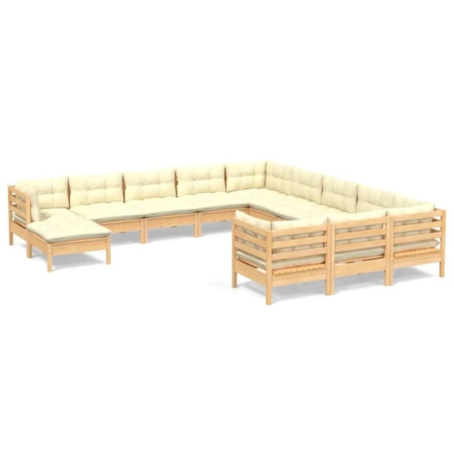 vidaXL 12-tlg Garten-Lounge-Set mit Creme Kissen Kiefernholz Modell 4