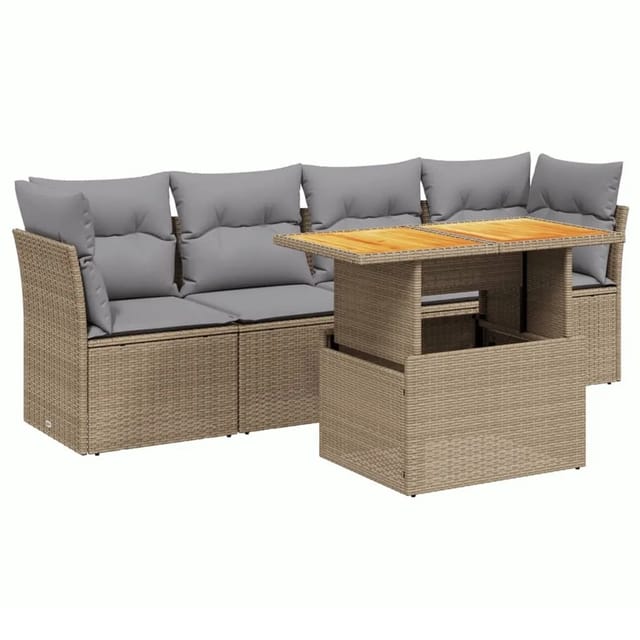 vidaXL 5-tlg Garten-Sofagarnitur mit Kissen Beige Poly Rattan Modell 203