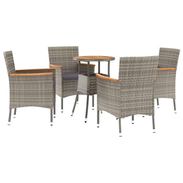 vidaXL 5-tlg Garten-Bistro-Set mit Kissen Grau Poly Rattan Modell 2