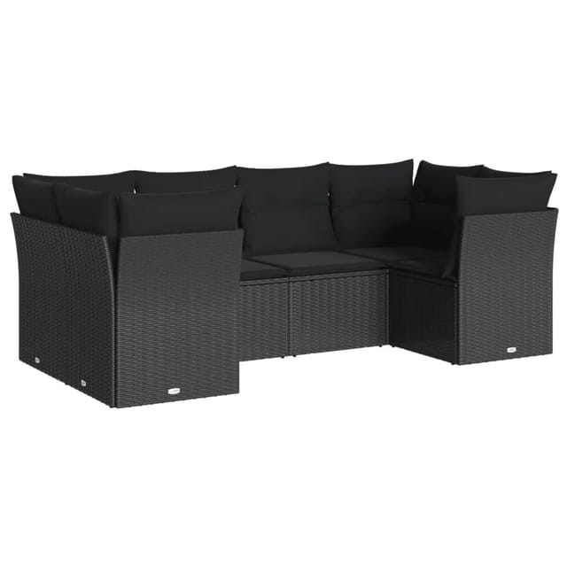 vidaXL 6-tlg Garten-Sofagarnitur mit Kissen Schwarz Poly Rattan Modell 18