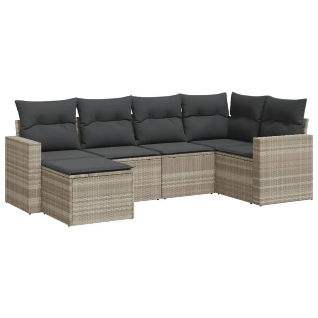 vidaXL 6-tlg Garten-Sofagarnitur mit Kissen Hellgrau Poly Rattan Modell 18