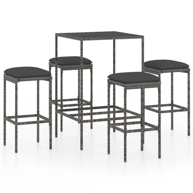 vidaXL 5-tlg Gartenbar-Set mit Kissen Poly Rattan Grau Modell 7