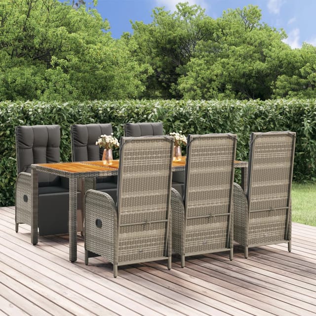 vidaXL 7-tlg Garten-Essgruppe mit Kissen Grau Poly Rattan Modell 20