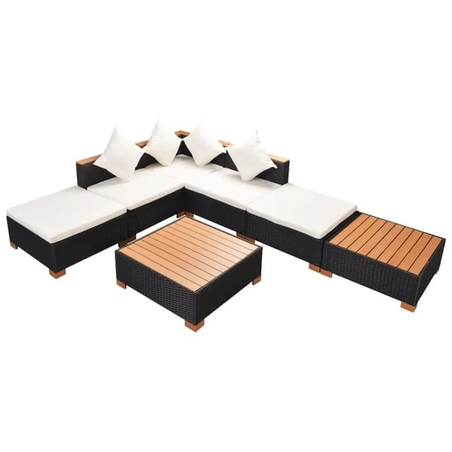 vidaXL 7-tlg Garten-Lounge-Set mit Auflagen Poly Rattan Schwarz Modell 2