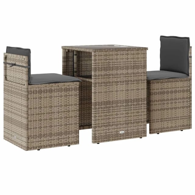 vidaXL 3-tlg Bistro-Set mit Kissen Grau Poly Rattan Modell 19