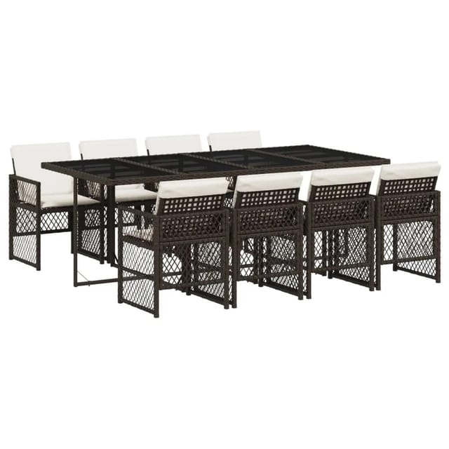 vidaXL 9-tlg Garten-Essgruppe mit Kissen Braun Poly Rattan Modell 26