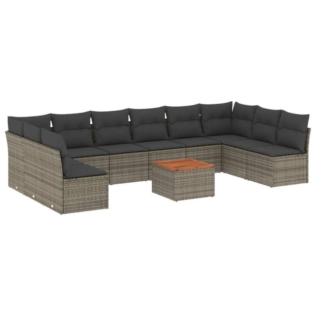 vidaXL 11-tlg Garten-Sofagarnitur mit Kissen Grau Poly Rattan Modell 48