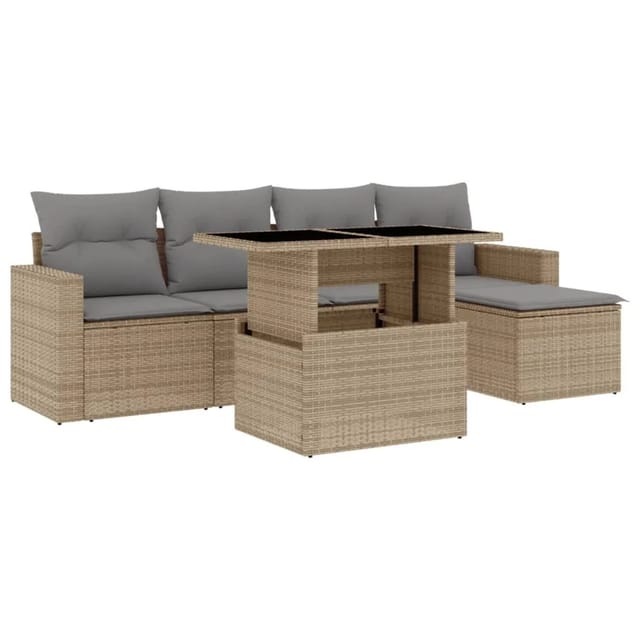 vidaXL 6-tlg Garten-Sofagarnitur mit Kissen Beige Poly Rattan Modell 379