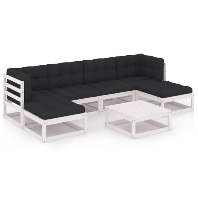 vidaXL 7-tlg Garten-Lounge-Set mit Kissen Weiß Kiefer Massivholz Modell 5