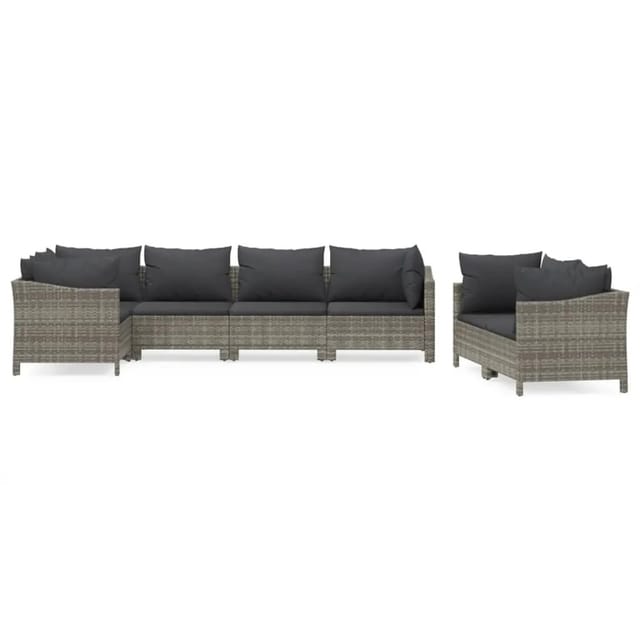 vidaXL 7-tlg Garten-Lounge-Set mit Kissen Grau Poly Rattan Modell 51