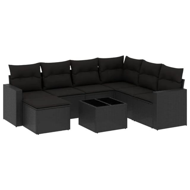 vidaXL 8-tlg Garten-Sofagarnitur mit Kissen Schwarz Poly Rattan Modell 52