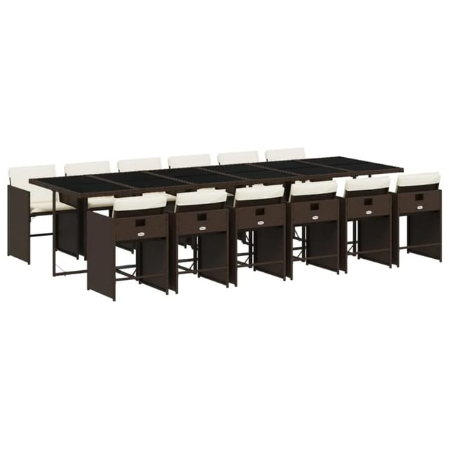 vidaXL 13-tlg Garten-Essgruppe mit Kissen Braun Poly Rattan Modell 1