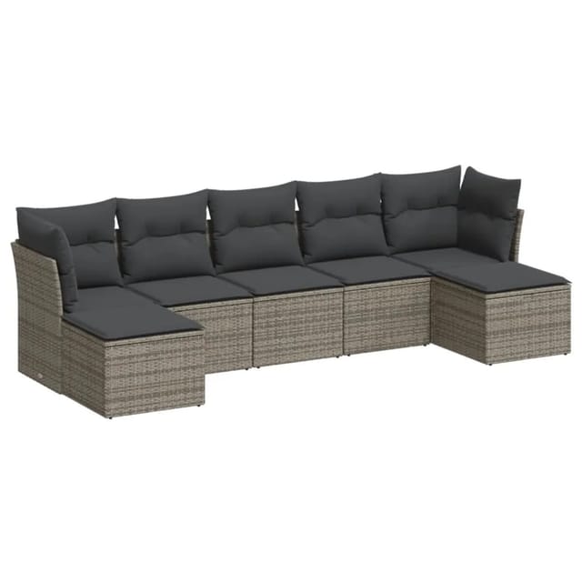 vidaXL 7-tlg Garten-Sofagarnitur mit Kissen Grau Poly Rattan Modell 46