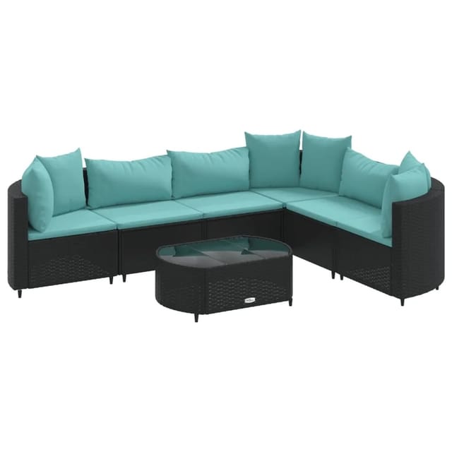 vidaXL 7-tlg Garten-Sofagarnitur mit Kissen Schwarz Poly Rattan Modell 265