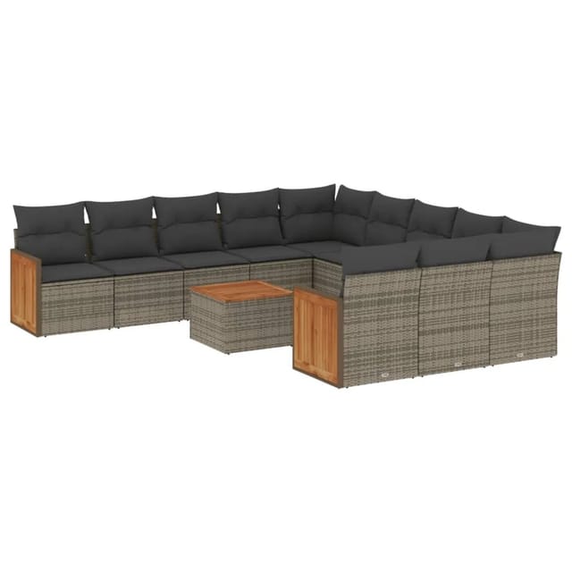 vidaXL 12-tlg Garten-Sofagarnitur mit Kissen Grau Poly Rattan Modell 47