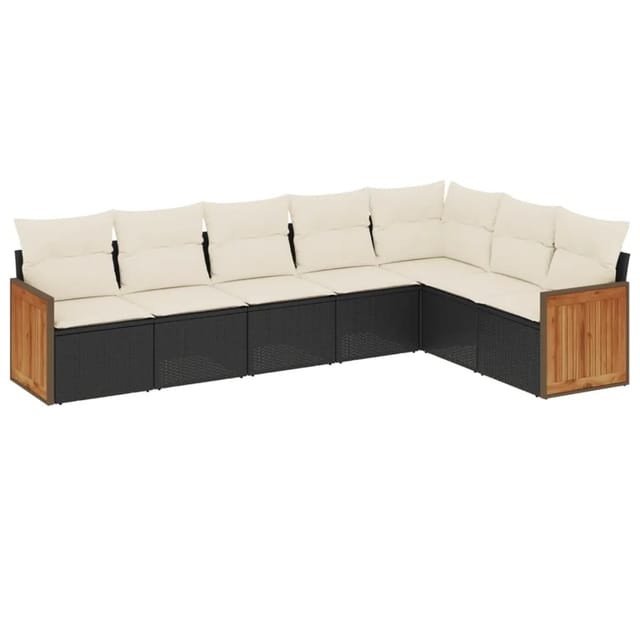 vidaXL 7-tlg Garten-Sofagarnitur mit Kissen Schwarz Poly Rattan Modell 194