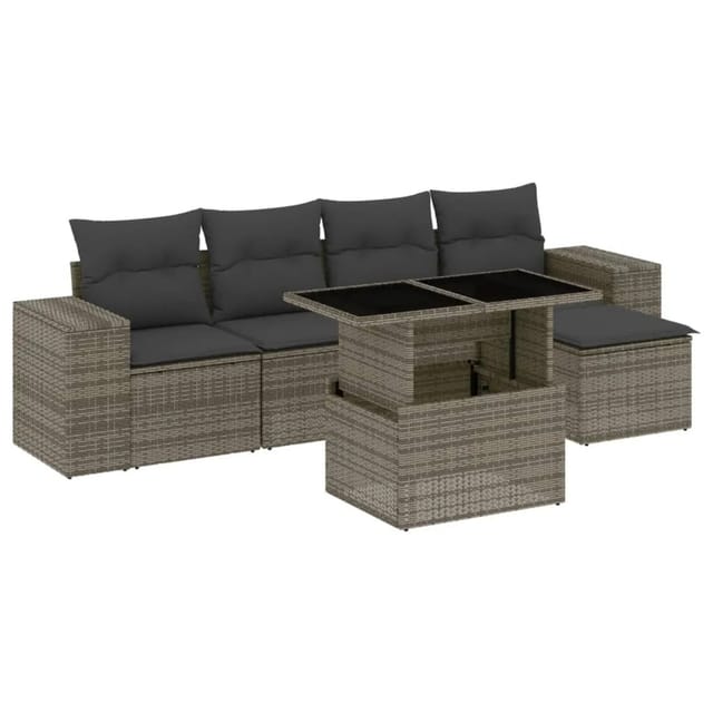 vidaXL 6-tlg Garten-Sofagarnitur mit Kissen Grau Poly Rattan Modell 163
