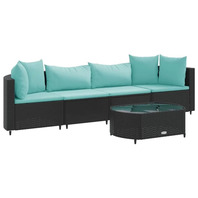 vidaXL 5-tlg Garten-Sofagarnitur mit Kissen Schwarz Poly Rattan Modell 163