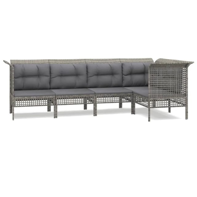 vidaXL 5-tlg Garten-Lounge-Set mit Kissen Grau Poly Rattan Modell 51