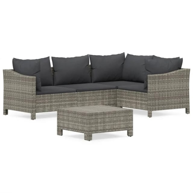 vidaXL 5-tlg Garten-Lounge-Set mit Kissen Grau Poly Rattan Modell 34