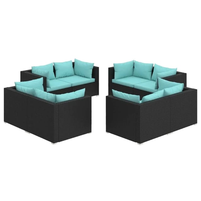 vidaXL 8-tlg Garten-Lounge-Set mit Kissen Poly Rattan Schwarz Modell 21