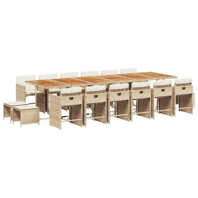 vidaXL 17-tlg Garten-Essgruppe mit Kissen Beige Poly Rattan Modell 6