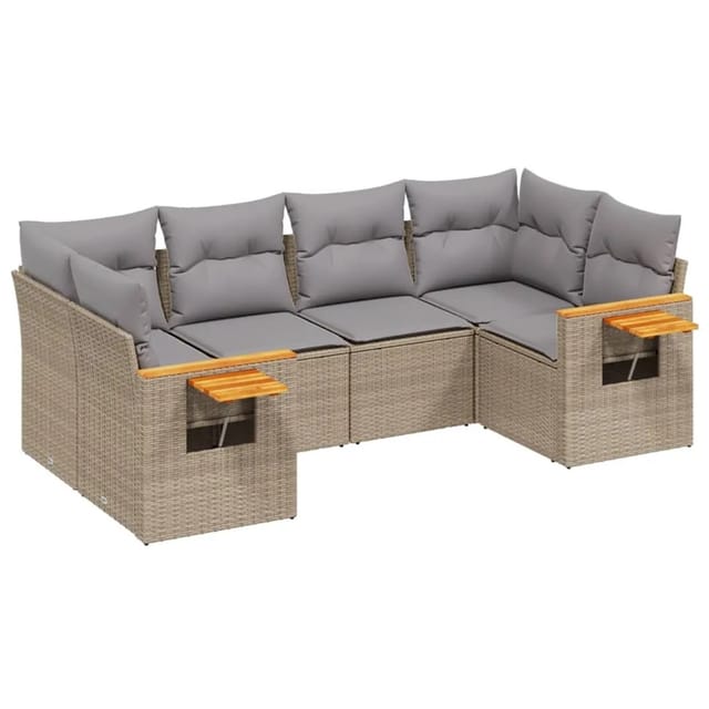 vidaXL 6-tlg Garten-Sofagarnitur mit Kissen Beige Poly Rattan Modell 206