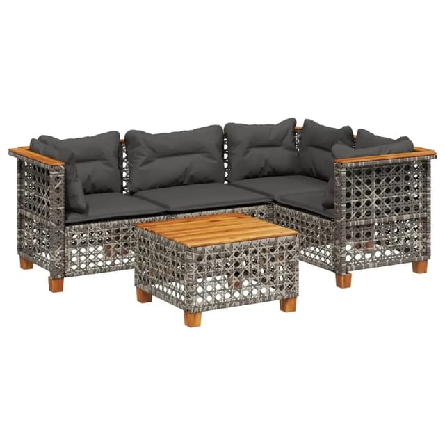 vidaXL 5-tlg Garten-Sofagarnitur mit Kissen Grau Poly Rattan Modell 98