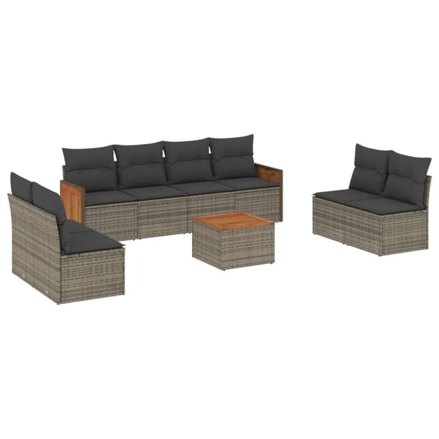 vidaXL 9-tlg Garten-Sofagarnitur mit Kissen Grau Poly Rattan Modell 79