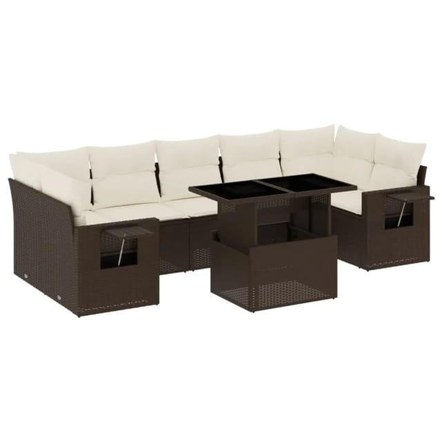 vidaXL 8-tlg Garten-Sofagarnitur mit Kissen Braun Poly Rattan Modell 12