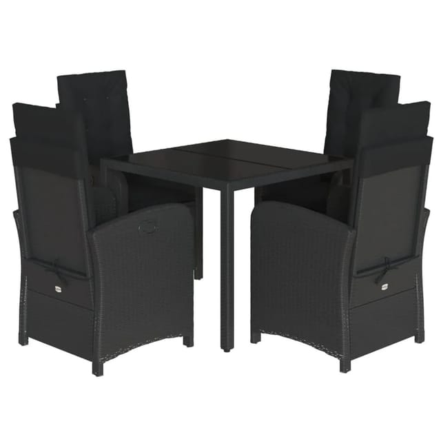 vidaXL 5-tlg Garten-Essgruppe mit Kissen Schwarz Poly Rattan Modell 115