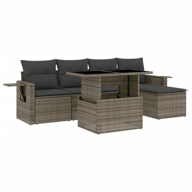 vidaXL 6-tlg Garten-Sofagarnitur mit Kissen Grau Poly Rattan Modell 160