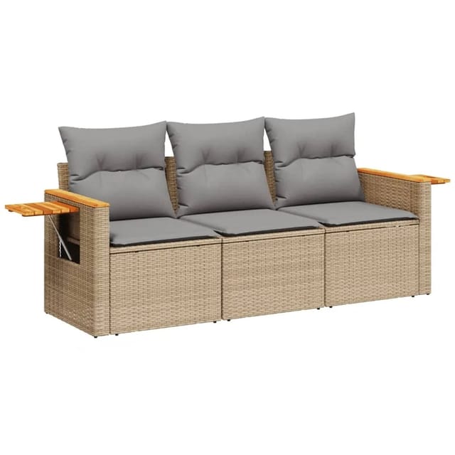 vidaXL 3-tlg Garten-Sofagarnitur mit Kissen Beige Poly Rattan Modell 18