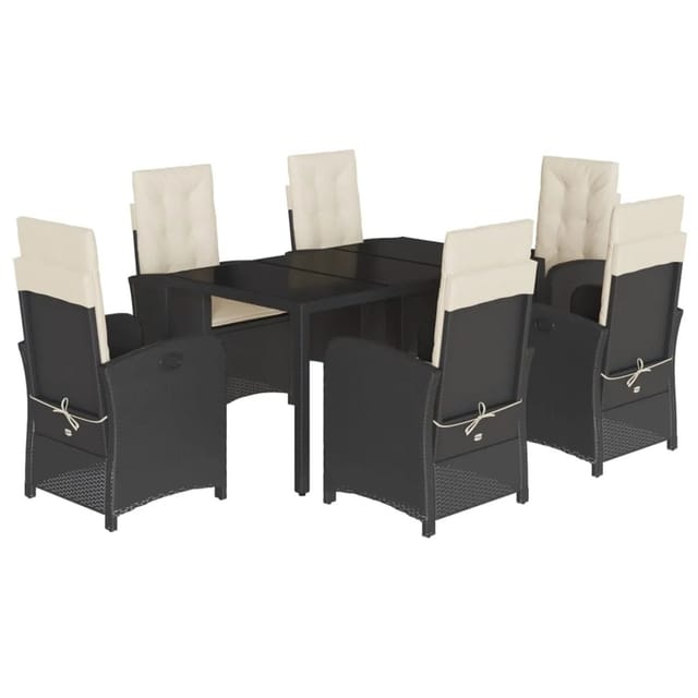 vidaXL 7-tlg Garten-Essgruppe mit Kissen Schwarz Poly Rattan Modell 53