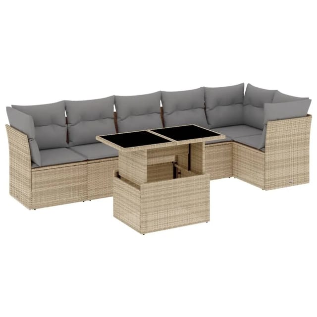 vidaXL 7-tlg Garten-Sofagarnitur mit Kissen Beige Poly Rattan Modell 367