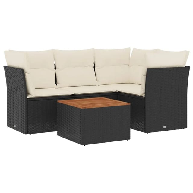 vidaXL 5-tlg Garten-Sofagarnitur mit Kissen Schwarz Poly Rattan Modell 62