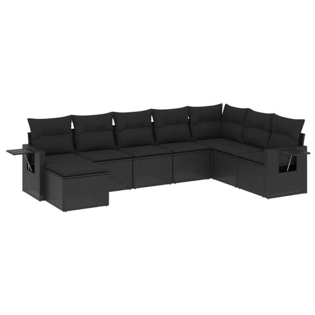 vidaXL 8-tlg Garten-Sofagarnitur mit Kissen Schwarz Poly Rattan Modell 198