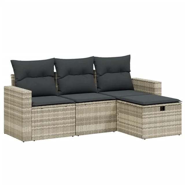 vidaXL 4-tlg Garten-Sofagarnitur mit Kissen Hellgrau Poly Rattan Modell 11