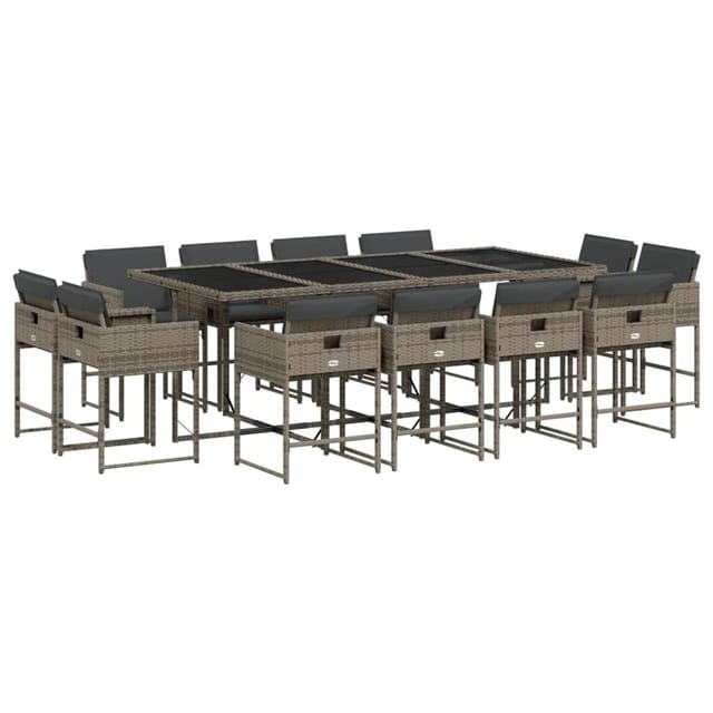 vidaXL 13-tlg Garten-Essgruppe mit Kissen Grau Poly Rattan Modell 14