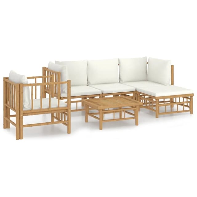 vidaXL 6-tlg Garten-Lounge-Set mit CremeWeißen Kissen Bambus Modell 10