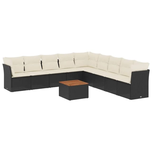 vidaXL 10-tlg Garten-Sofagarnitur mit Kissen Schwarz Poly Rattan Modell 38