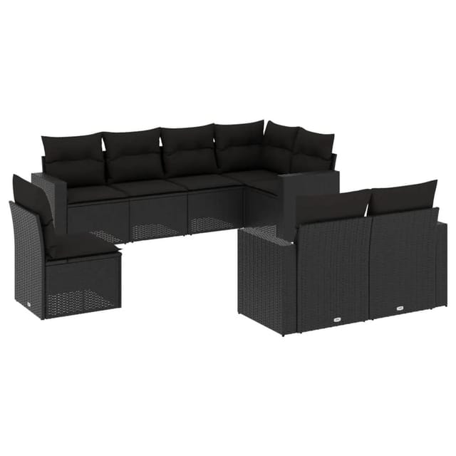 vidaXL 8-tlg Garten-Sofagarnitur mit Kissen Schwarz Poly Rattan Modell 66