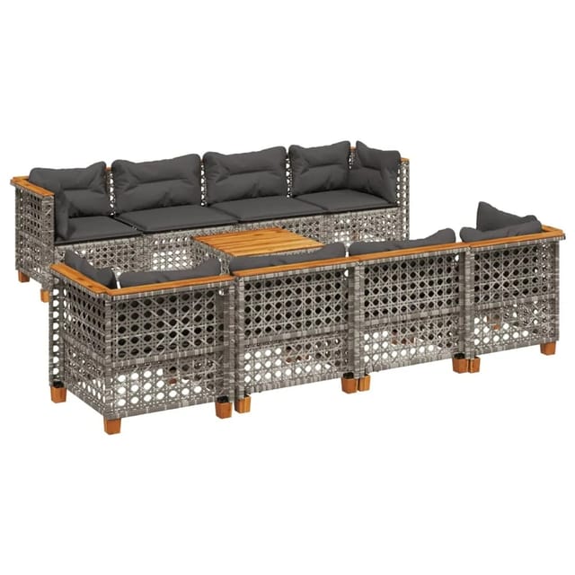 vidaXL 9-tlg Garten-Sofagarnitur mit Kissen Grau Poly Rattan Modell 140