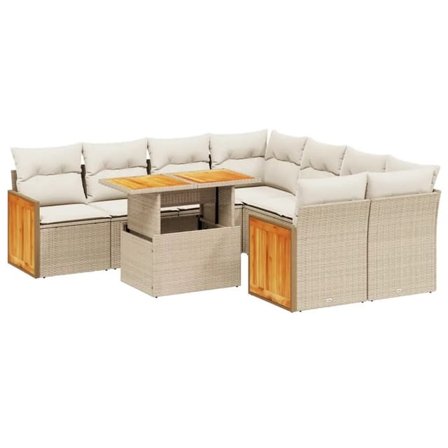 vidaXL 9-tlg Garten-Sofagarnitur mit Kissen Beige Poly Rattan Modell 232